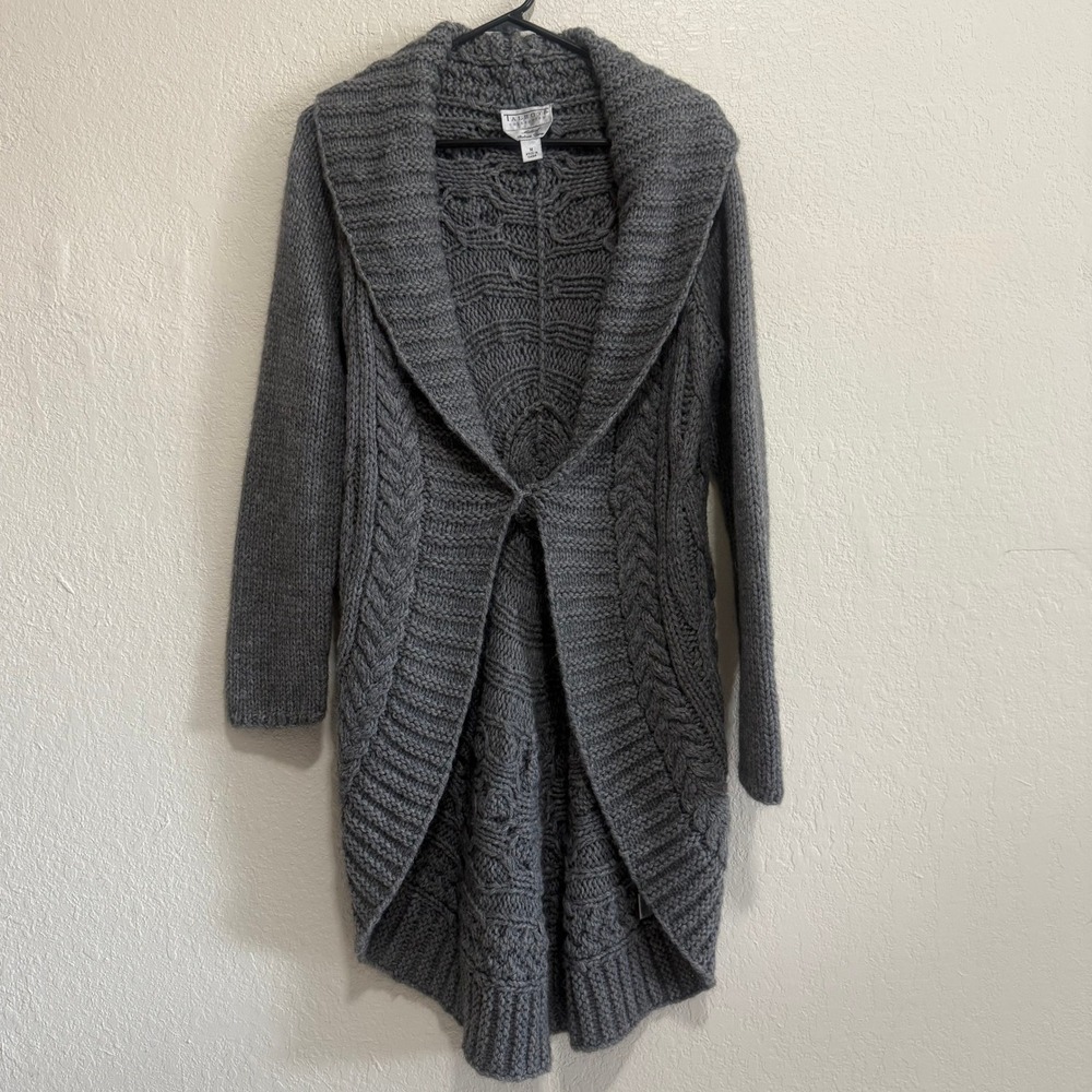 TALBOTS LADIES CABLE‎ KNIT OPEN FRONT LONG CARDIGAN SWEATER GRAY SIZE MEDIUM - Picture 4 of 16
